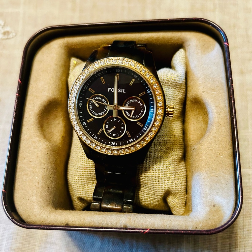 Tortoise Shell Fossil Watch With Original Box - image 6